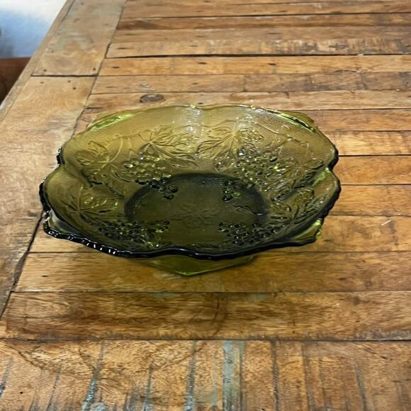 Vintage Square Green Glass Serving Dish Bowl Grapes & Leaves - Picture 3 of 8